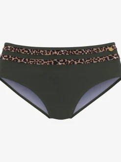 Bas de maillot de bain taille haute à empiècements léopard et rayés