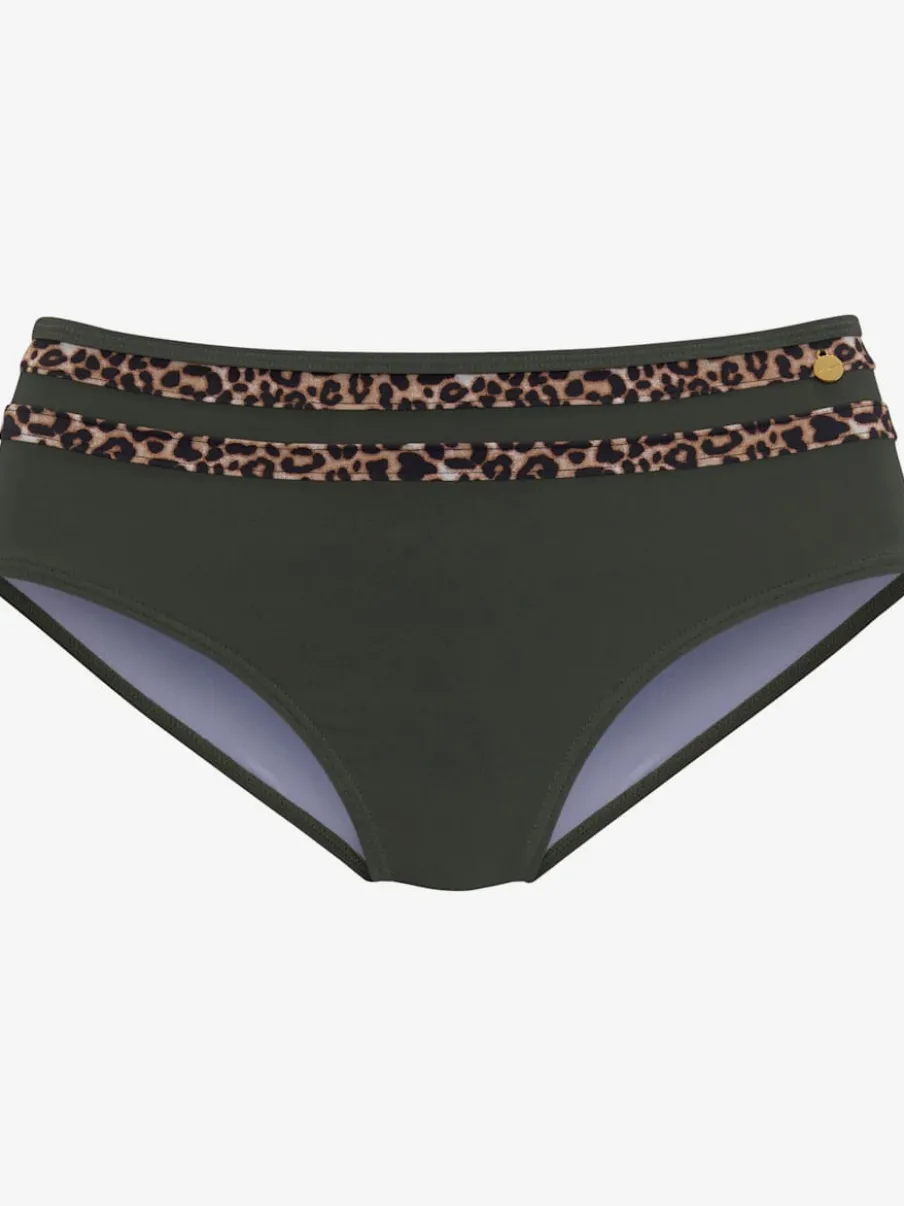 Bas de maillot de bain taille haute à empiècements léopard et rayés