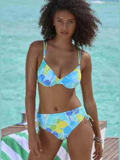 Bas de maillot de bain taille haute avec motif tropical et réglable