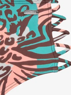 Bas de maillot de bain taille haute avec imprimé animal et rubans latéraux