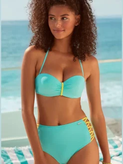 Bas de maillot de bain taille haute avec bandes croisées et finition douce