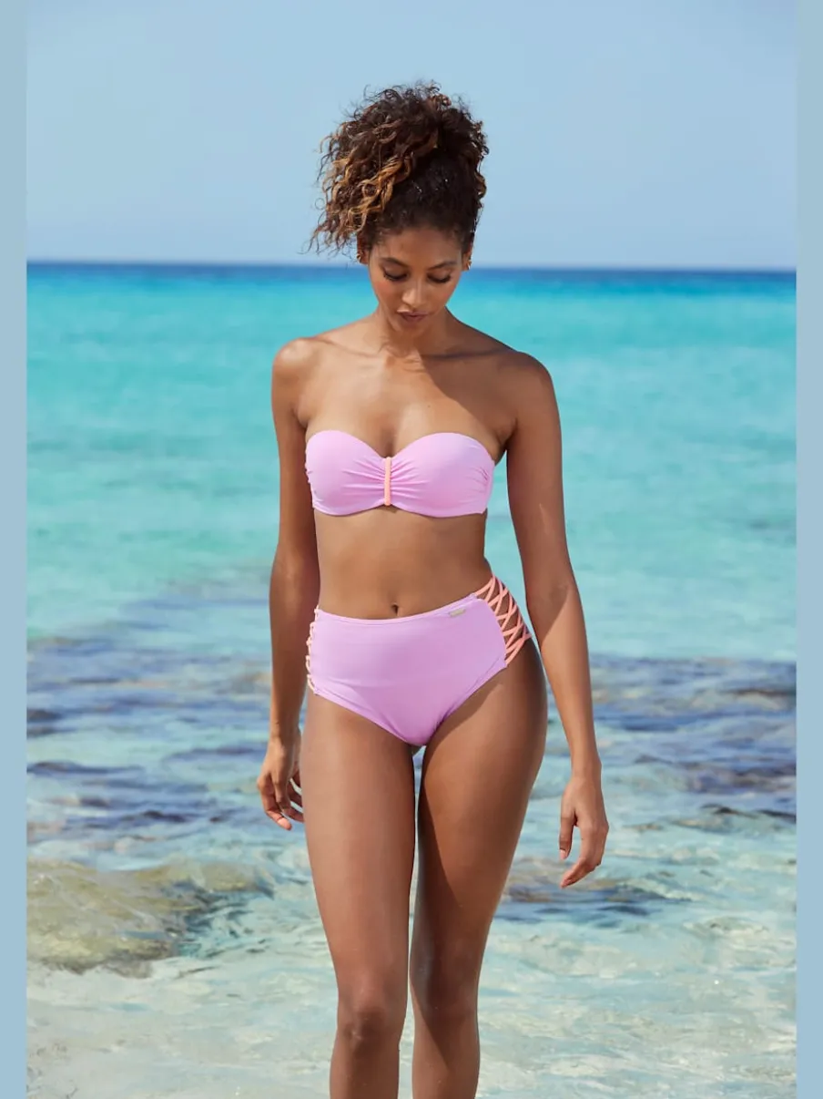 Bas de maillot de bain taille haute avec bandes croisées et finition douce