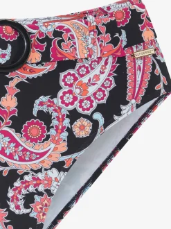 Bas de maillot de bain taille haute à motifs avec boucle décorative