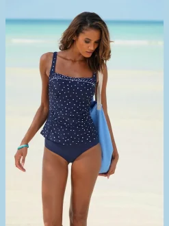 Bas de maillot de bain taille haute avec motif uni et maintien renforcé
