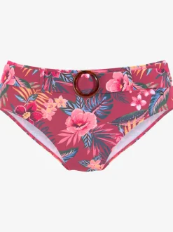 Bas de maillot de bain taille haute avec imprimé tropical et ceinture