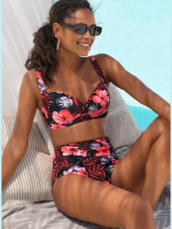 Bas de maillot de bain taille haute avec fronces et empiècements gainants