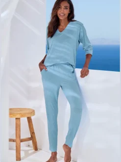 Bas de pyjama pantalon de nuit en matière côtelée douce