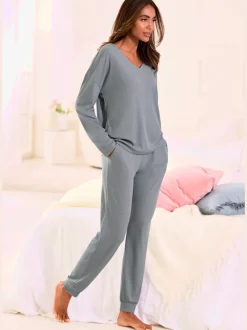 Bas de pyjama pantalon en tricot côtelé