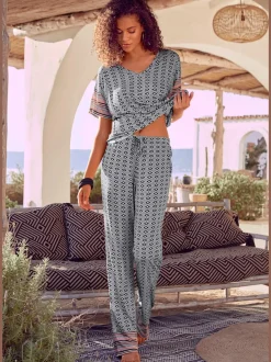 Bas de pyjama pantalon large avec motif ethnique