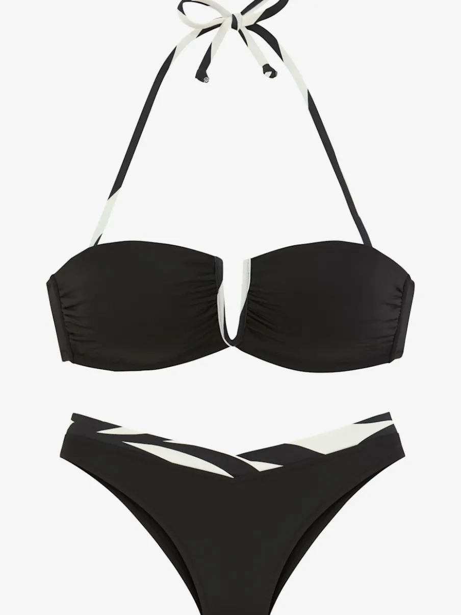 Bikini bandeau design uni avec détails contrastés modernes
