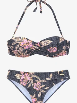 Bikini bandeau à motifs floraux avec bonnets rembourrés