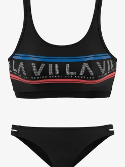 Bikini bustier imprimé caoutchouc avec dos nageur et élastique sous poitrine