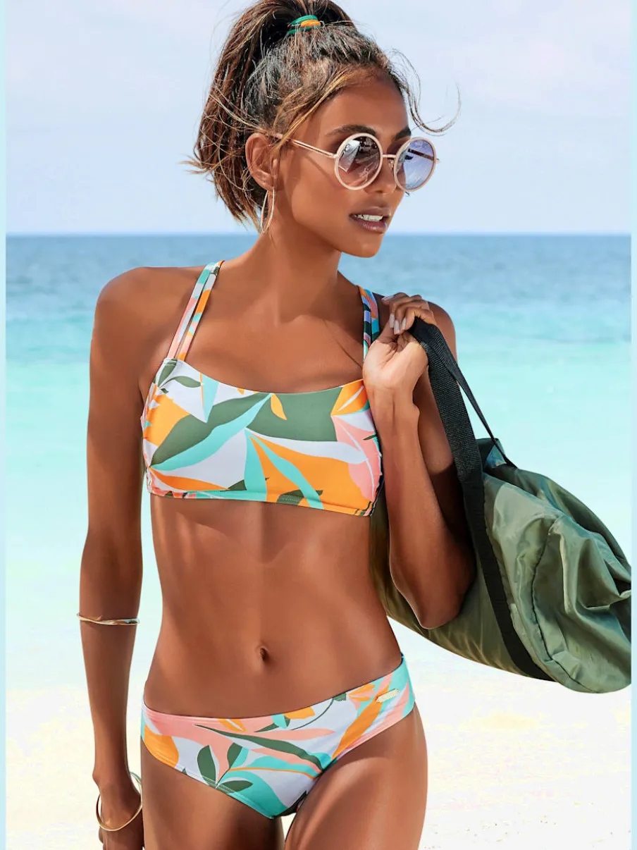 Bikini bustier imprimé feuilles avec finitions confortables et ajustables