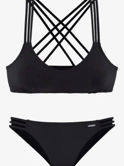 Bikini bustier uni avec bretelles croisées et bas assortis