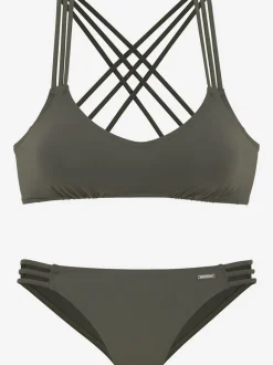 Bikini bustier uni avec bretelles croisées et bas assortis