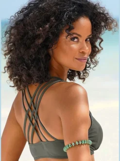Bikini bustier uni avec bretelles croisées et bas assortis
