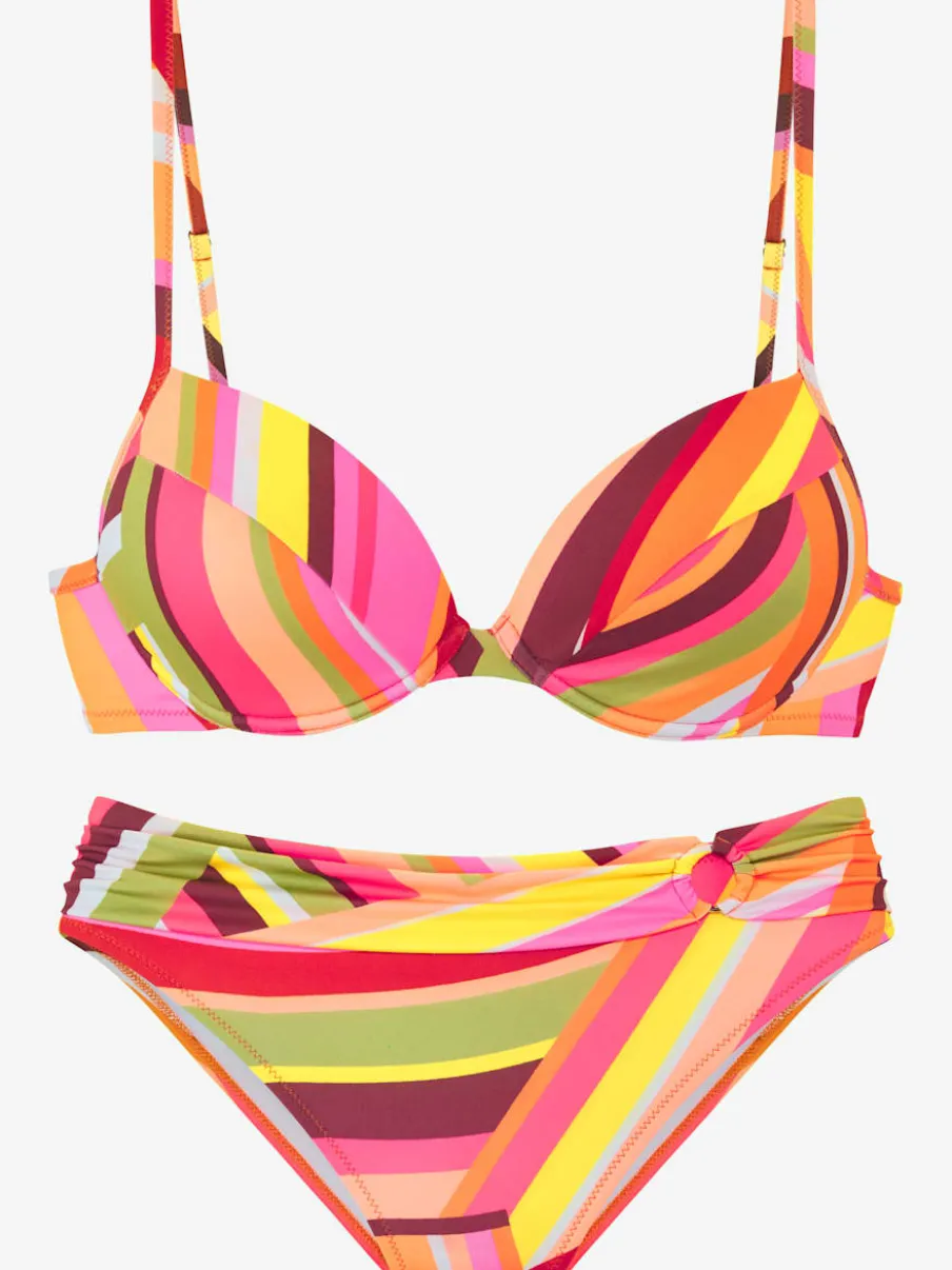 Bikini push-up à imprimé graphique avec bonnets rembourrés et ceinture à revers