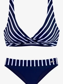 Bikinis triangle à rayures avec bonnets souples réglables