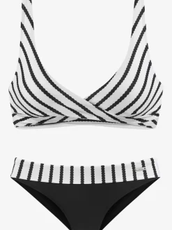 Bikinis triangle à rayures avec bonnets souples réglables