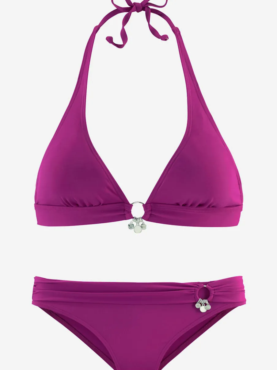 Bikini triangle avec bonnets amovibles et détails argentés