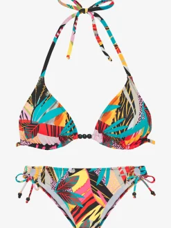 Bikini triangle avec motifs géométriques et tirants réglables