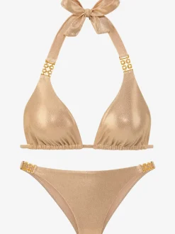 Bikini triangle avec revêtement brillant et boucles décoratives