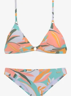 Bikini triangle à imprimé feuilles avec bretelles ajustables