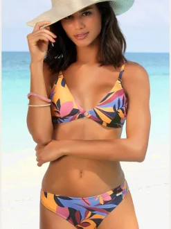 Bikini triangle à imprimé feuilles avec bretelles ajustables