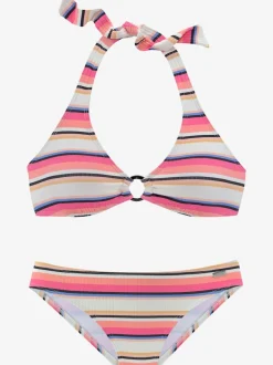 Bikini triangle à motif rayé avec bonnets amovibles