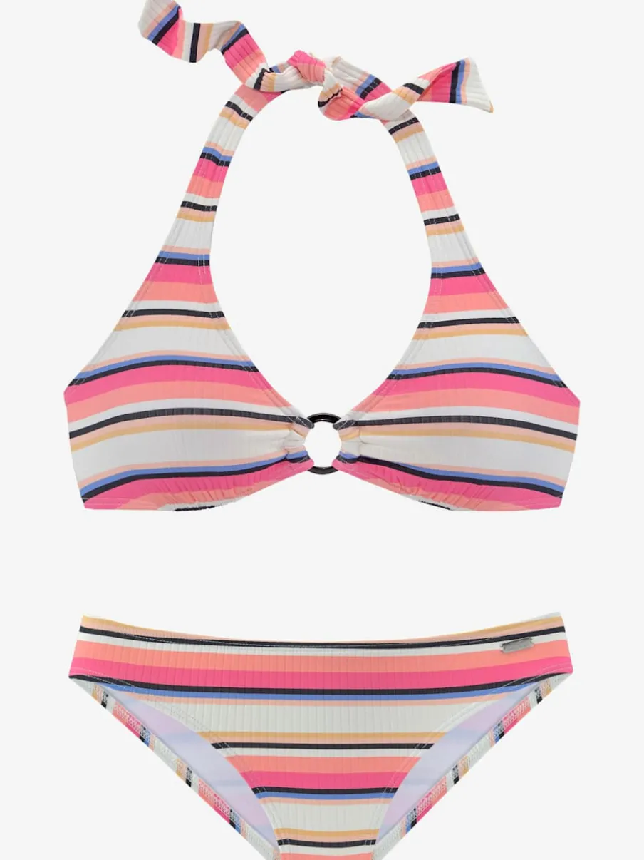 Bikini triangle à motif rayé avec bonnets amovibles
