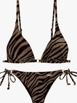 Bikini triangle à motifs animaux en matière structurée brillante