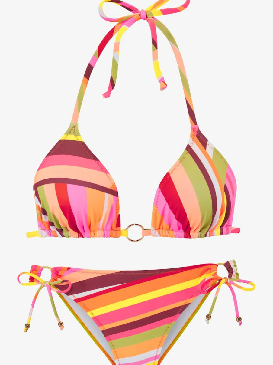 Bikini triangle à motifs graphiques avec bonnets amovibles et pantalon noué sur le côté