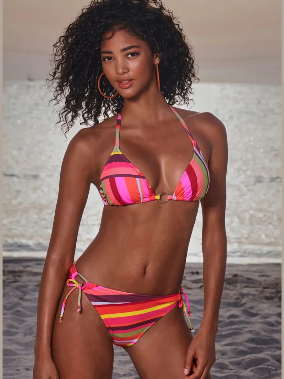Bikini triangle à motifs graphiques avec bonnets amovibles et pantalon noué sur le côté