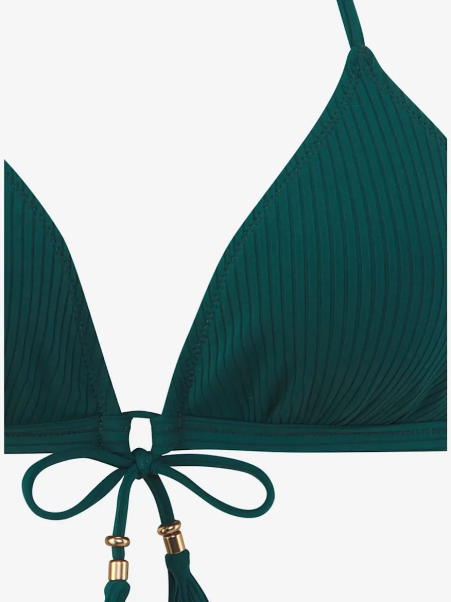 Bikini triangle à structure côtelée avec houppes et bonnets amovibles