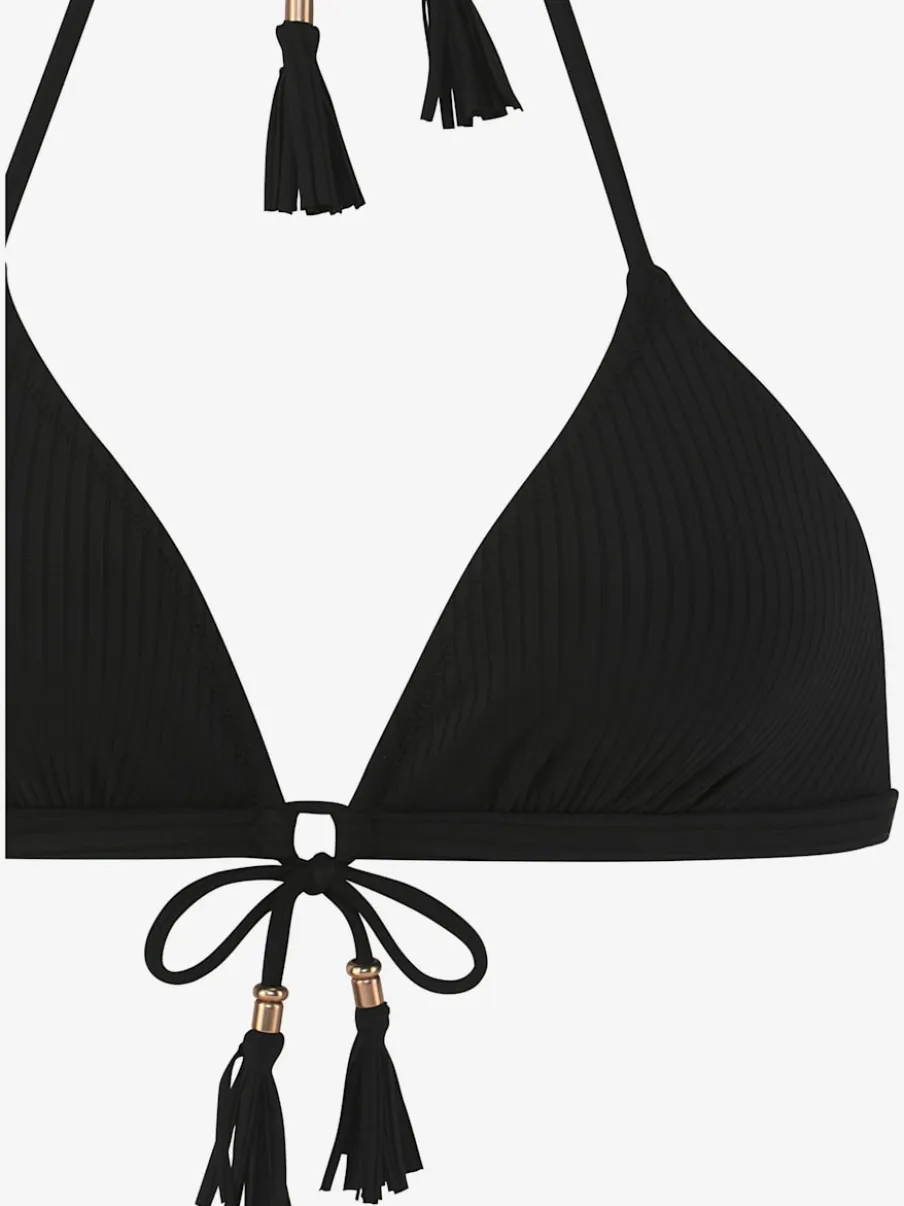 Bikini triangle à structure côtelée avec houppes et bonnets amovibles