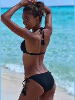 Bikini triangle à structure côtelée avec houppes et bonnets amovibles