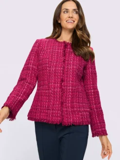 Blazer bouclé avec encolure ronde et manches longues