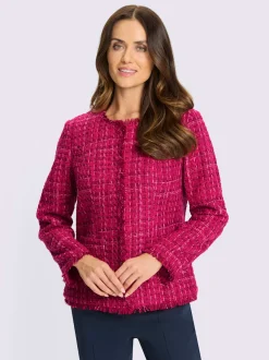 Blazer bouclé avec encolure ronde et manches longues