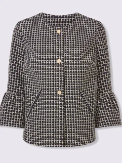 Blazer bouclé doux avec boutons fantaisie et volants