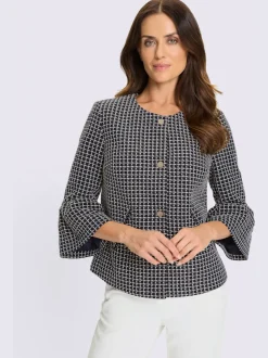 Blazer bouclé doux avec boutons fantaisie et volants