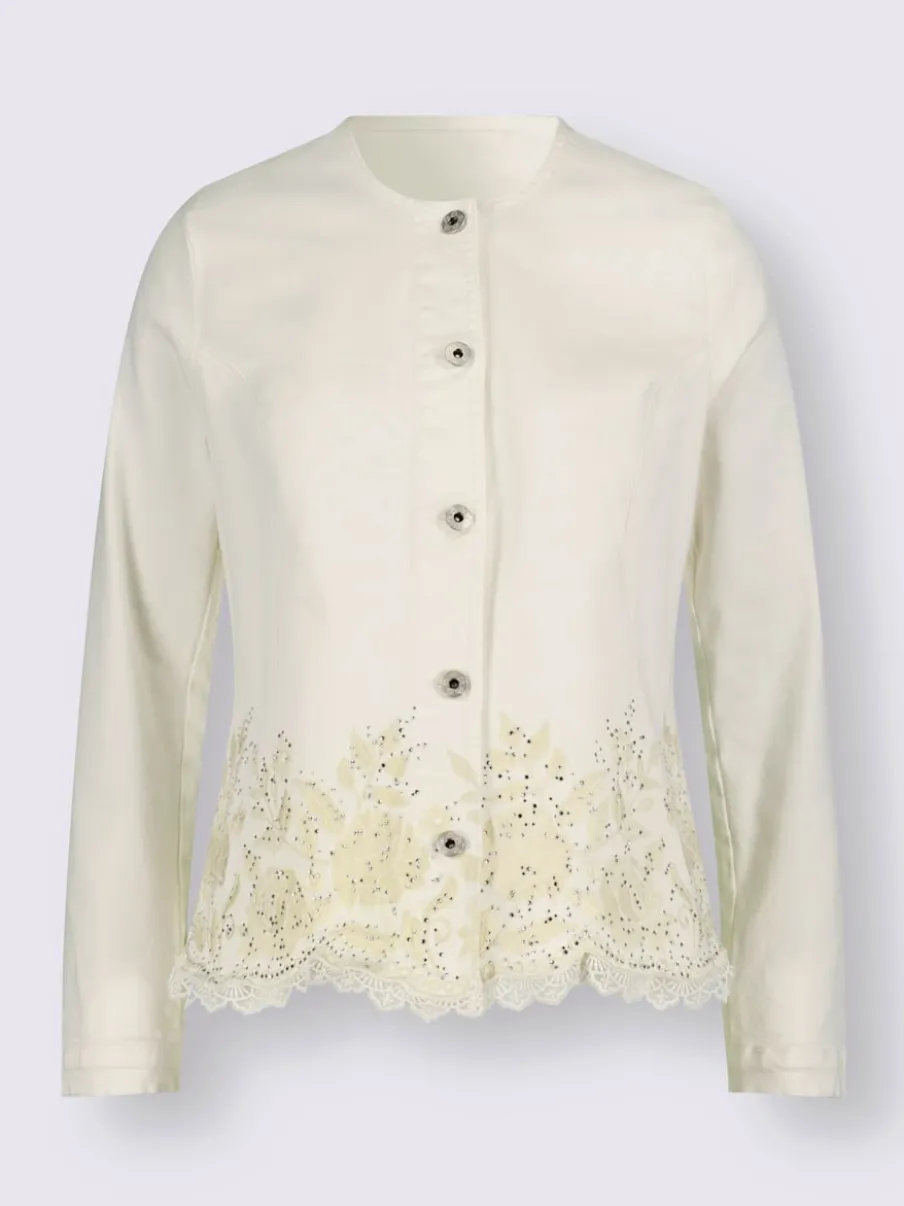 Blazer chemisier en jean à broderies et boutons raffinés