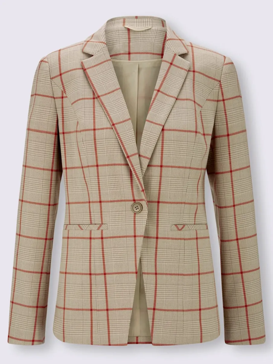 Blazer cintré à motif à carreaux avec poches passepoilées