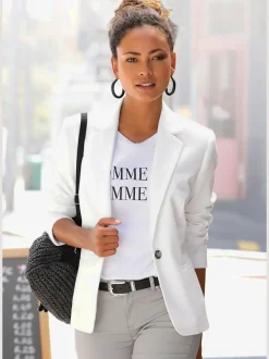 Blazer court à carreaux avec col à revers et poches passepoilées
