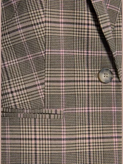 Blazer court à carreaux avec col à revers et poches passepoilées