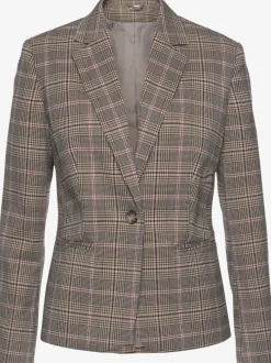 Blazer court à carreaux avec col à revers et poches passepoilées