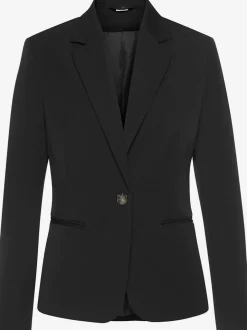 Blazer court à carreaux avec col à revers et poches passepoilées
