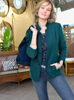 Blazer doux col montant à poches avec finition soignée