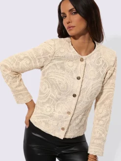 Blazer en coton à col rond et manches longues avec dentelle paisley
