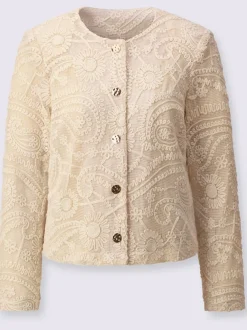 Blazer en coton à col rond et manches longues avec dentelle paisley