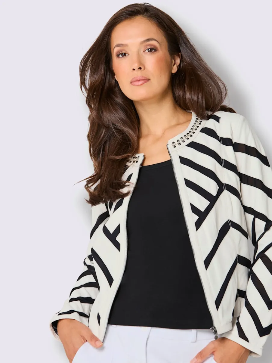 Blazer en cuir avec col rond et empiècements en maille